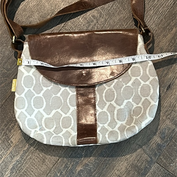 JOYN brown leather Crossbody shoulder Bag Purse Geometric print - Picture 11 of 12